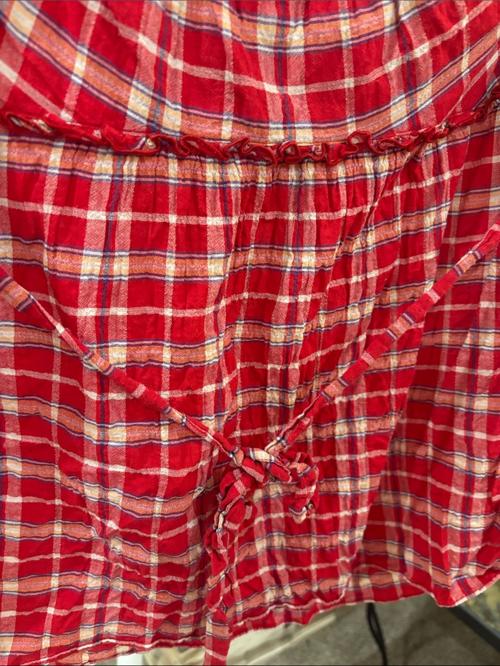 Free People Red Plaid Embroidered Smocked Top - Picture 4 of 4